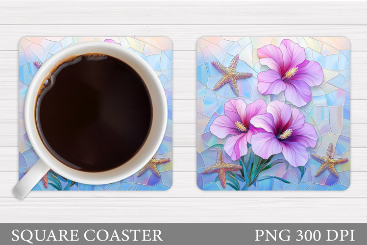 Tropical Flowers Coaster. Summer Square Coaster Design