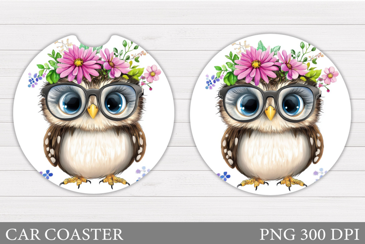 Owl Car Coaster Sublimation. Owl Flowers Car Coaster Design