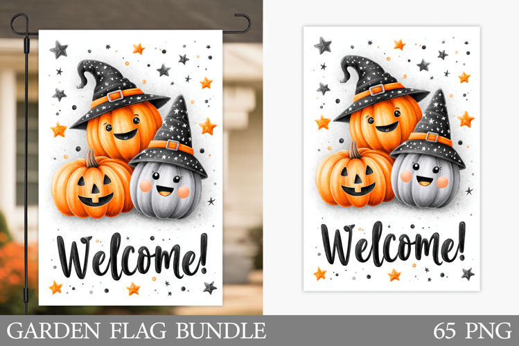 Welcome Garden Flag. Cute Halloween Garden Flag Design
