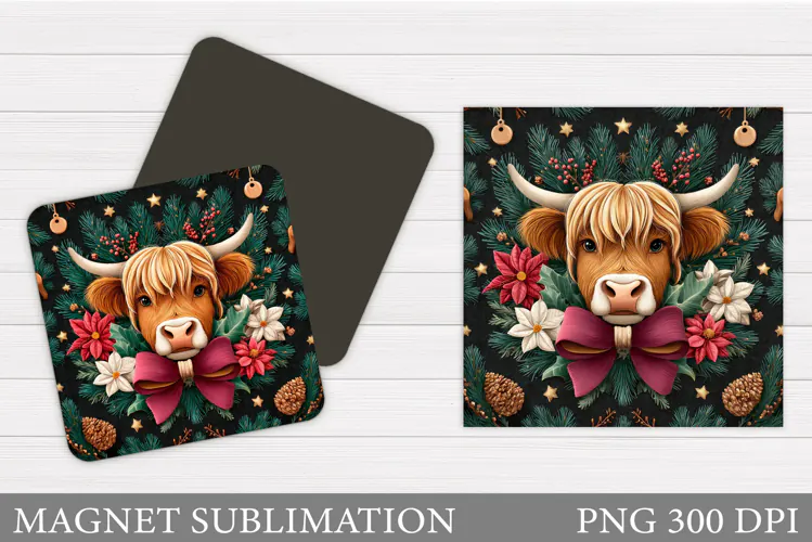 Christmas Cow Magnet. Christmas Magnet Sublimation