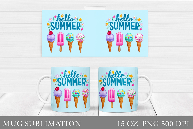 Summer Mug Sublimation. Ice Cream Mug Wrap Design