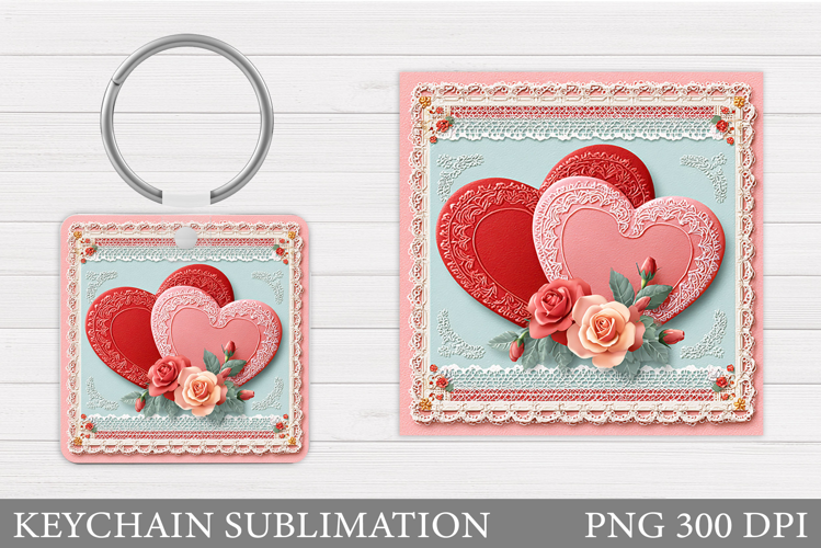 Hearts Keychain Design. Valentine Keychain Sublimation