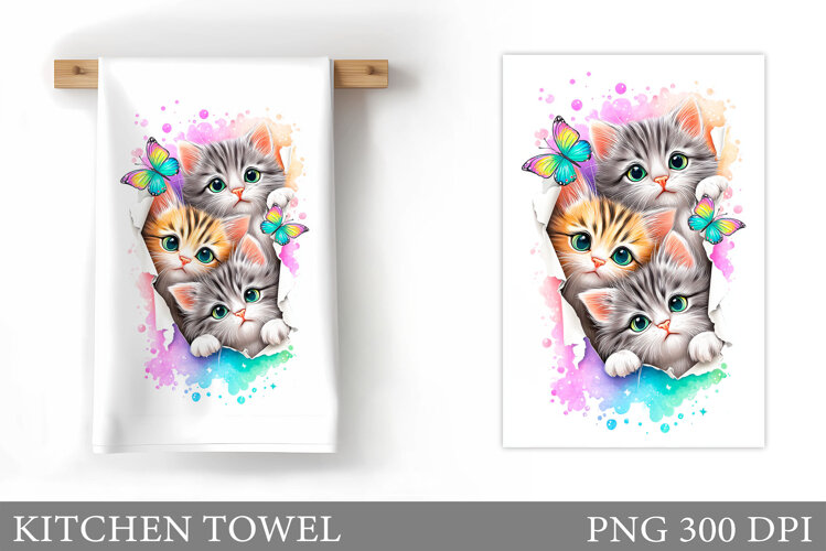Cute Cats Kitchen Towel Design. Cute Cats Sublimation example image 1