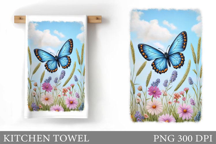 Butterfly Kitchen Towel. Flowers Kitchen Towel Sublimation