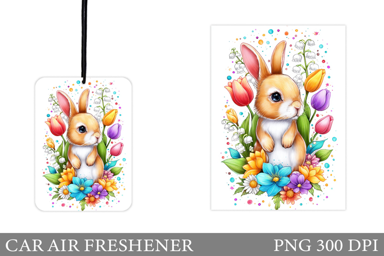 Spring Bunny Car Air Freshener. Cute Bunny Sublimation