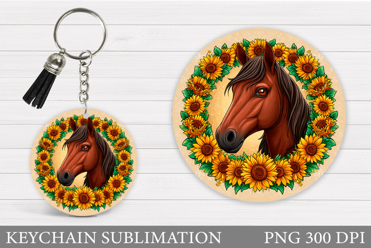 Horse Keychain Sublimation. Horse Flowers Keychain Design