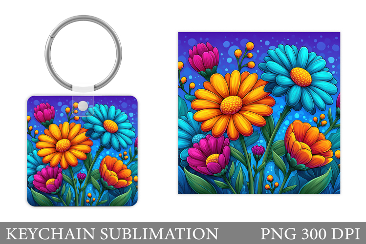 Flowers Square Keychain. Wildflowers Keychain Sublimation