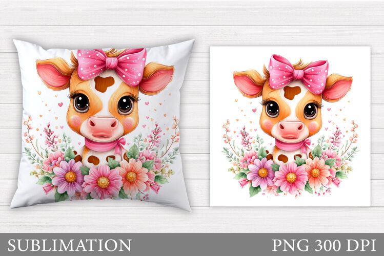 Cute Cow Pillow Design. Cute Cow Sublimation example image 1