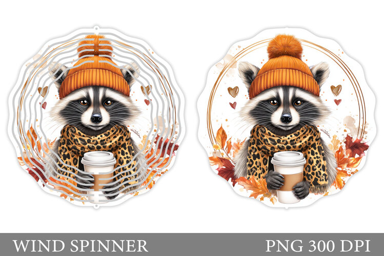 Fall Raccoon Wind Spinner. Fall Wind Spinner Sublimation example image 1