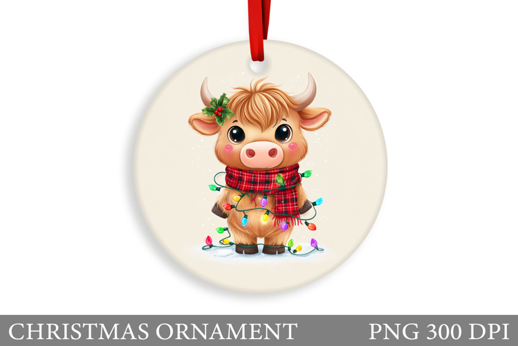 Cute Cow Christmas Ornament. Christmas Ornament Sublimation
