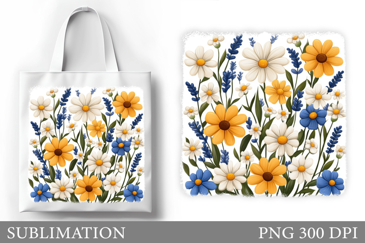 Wildflowers Tote Bag Design. Flowers Tote Bag Sublimation