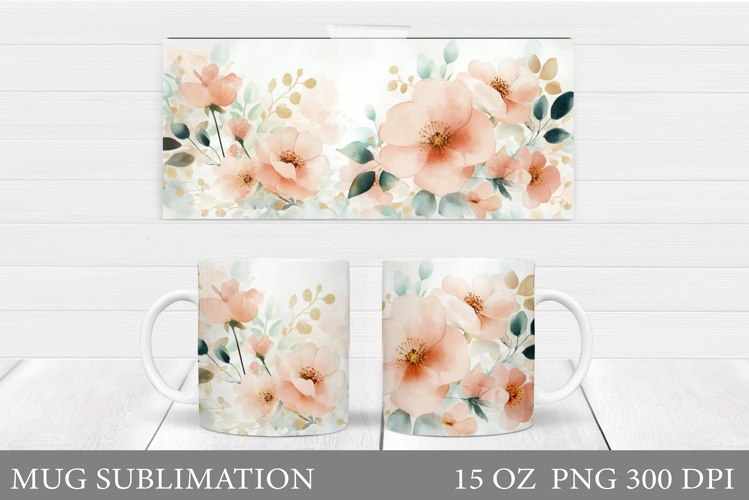 Floral Mug Sublimation. Flowers Mug Wrap Design