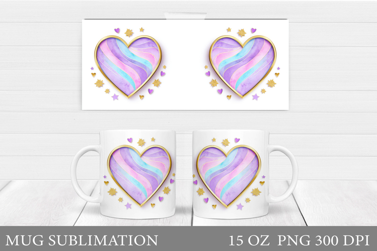 Heart Mug Wrap Design. Valentines Mug Sublimation