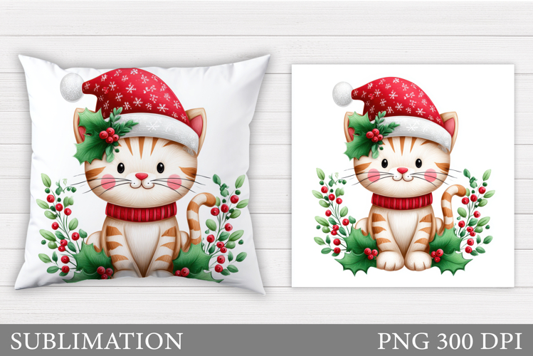 Christmas Cat Pillow Design. Christmas Pillow Sublimation