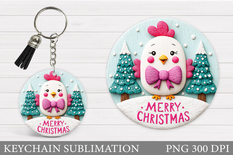 Christmas Chicken Keychain. Christmas Keychain Sublimation example image 1