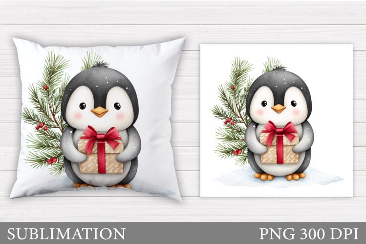 Christmas Penguin Pillow. Christmas Pillow Sublimation
