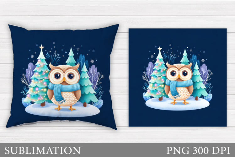 Christmas Owl Pillow Design. Christmas Pillow Sublimation
