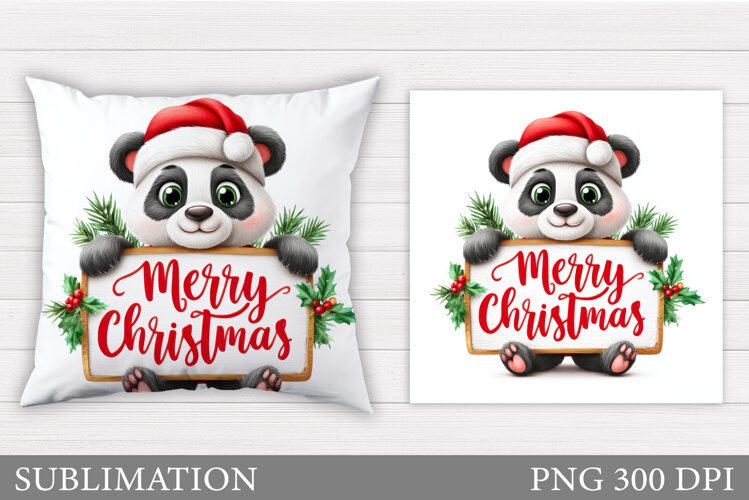 Christmas Panda Pillow Design. Christmas Pillow Sublimation example image 1