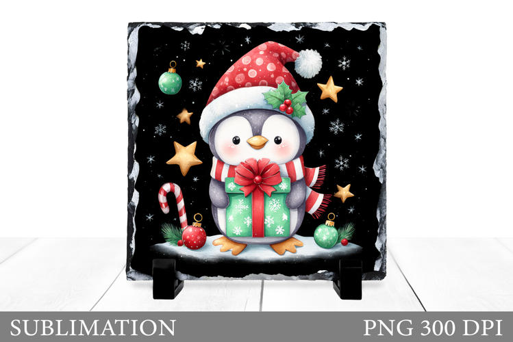 Christmas Penguin Slate Design. Cute Penguin Sublimation