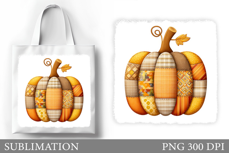 Patchwork Pumpkin Tote Bag Design. Fall Tote Bag Sublimation