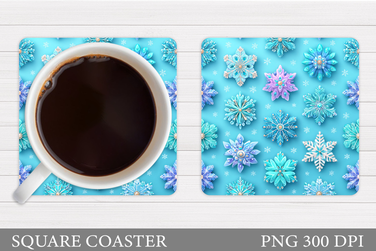 Snowflakes Coaster Design. Watercolor Snowflakes Coaster