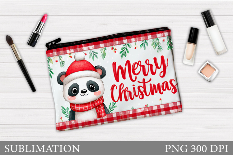 Christmas Panda Cosmetics Bag. Christmas Makeup Bag Design