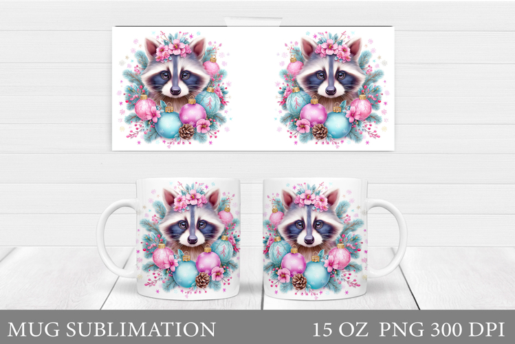 Christmas Raccoon Mug Design. Christmas Mug Sublimation