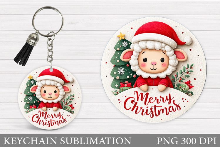 Christmas Lamb Keychain. Christmas Keychain Sublimation