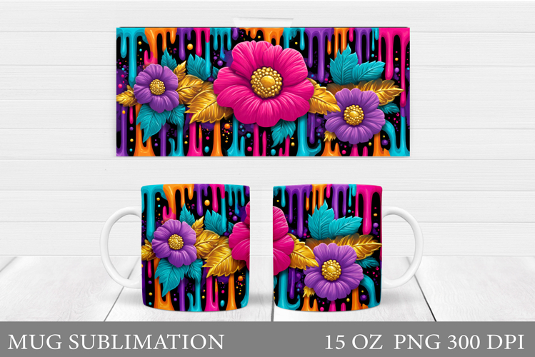Floral Mug Wrap Design. Flowers Mug Sublimation