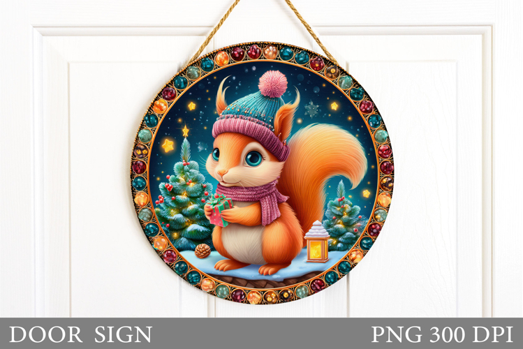 Christmas Squirrel Door Sign. Christmas Door Sign Design