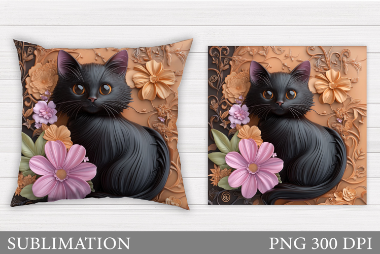 Cute Cat Pillow Sublimation. Cat Flowers Pillow Design