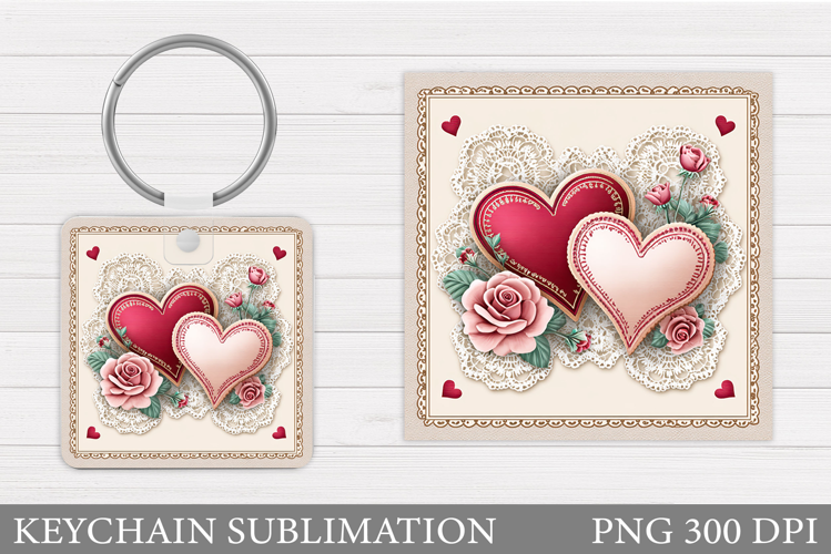 Hearts Keychain Sublimation. Valentine Keychain Design