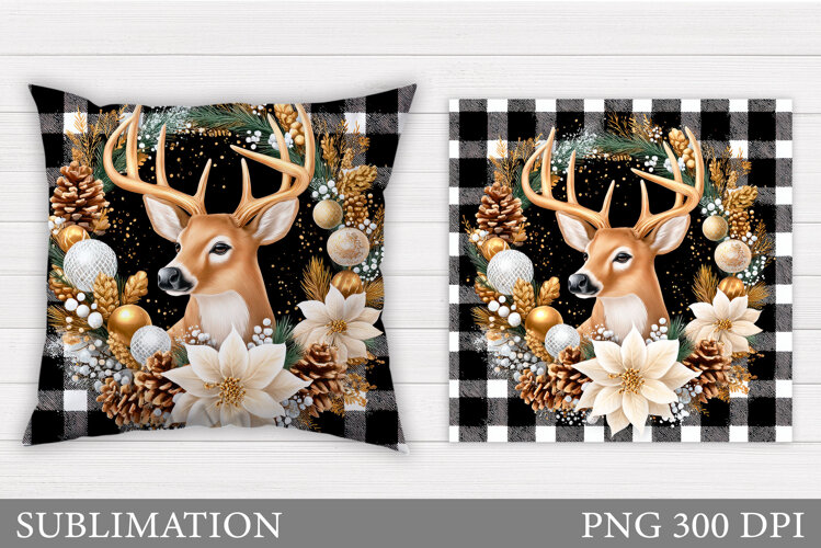 Christmas Deer Pillow Design. Christmas Snowman Pillow example image 1