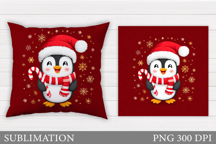 Christmas Penguin Pillow. Christmas Pillow Sublimation example image 1