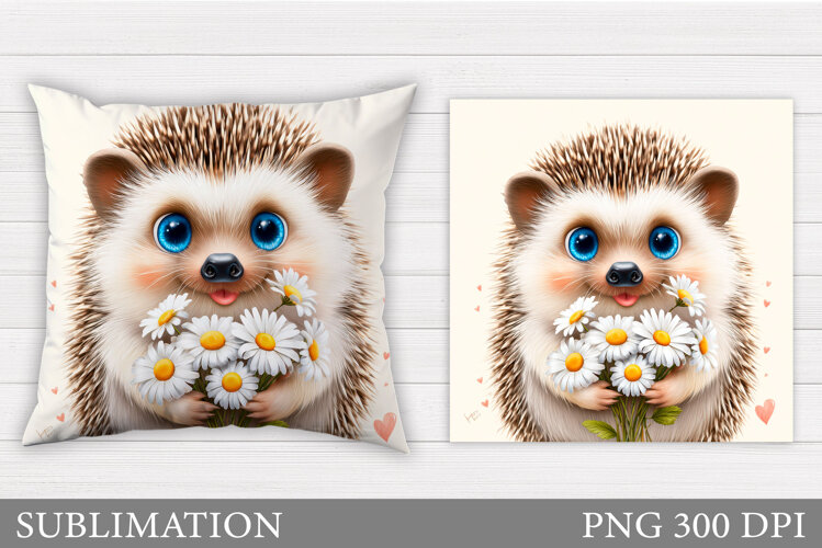 Cute Hedgehog Pillow Design. Cute Hedgehog Sublimation example image 1