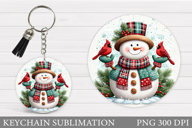 Cute Snowman Keychain Sublimation. Christmas Keychain Design