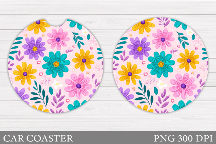 Floral Coaster Design. Flowers Car Coaster Sublimation