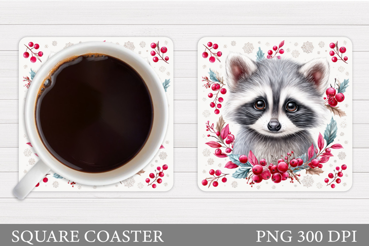 Christmas Raccoon Coaster. Christmas Coaster Sublimation