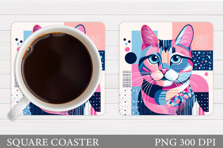Cute Cat Coaster Design. Cute Cat Sublimation