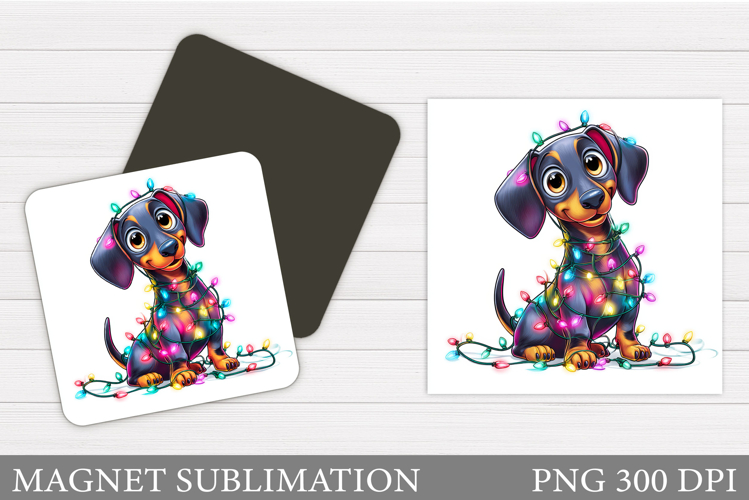 Christmas Dachshund Magnet. Christmas Magnet Sublimation