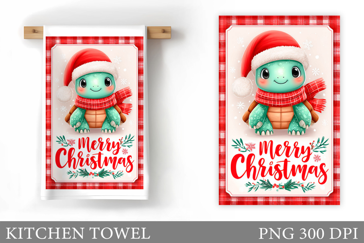 Christmas Turtle Kitchen Towel. Christmas Kitchen Towel