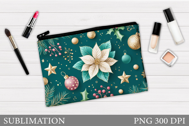 Poinsettia Cosmetics Bag Design. Christmas Makeup Bag Design