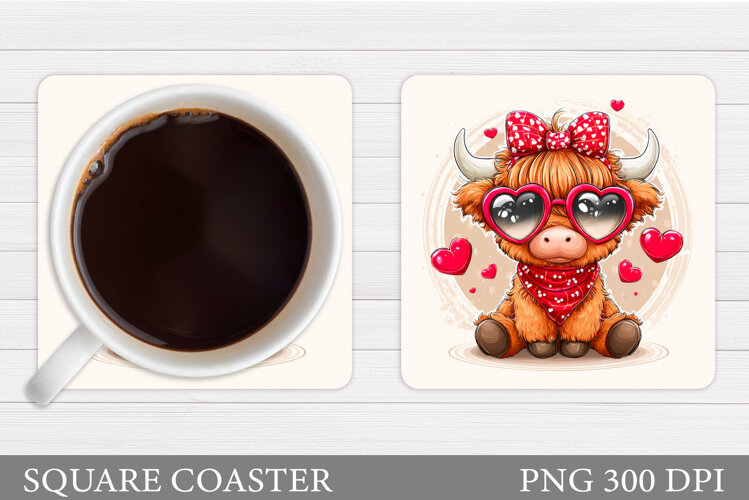 Valentines Cow Coaster Design. Valentines Square Coaster example image 1