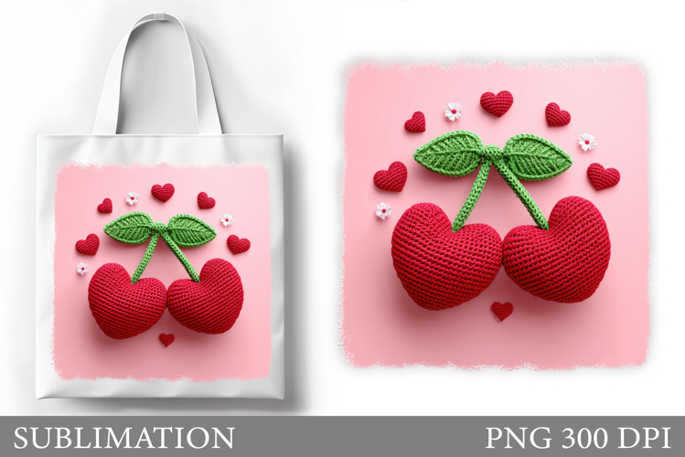 Crochet Cherry Sublimation. Crochet Cherry Tote Bag Design