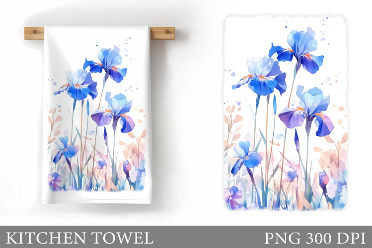 Irises Kitchen Towel. Flowers Kitchen Towel Design