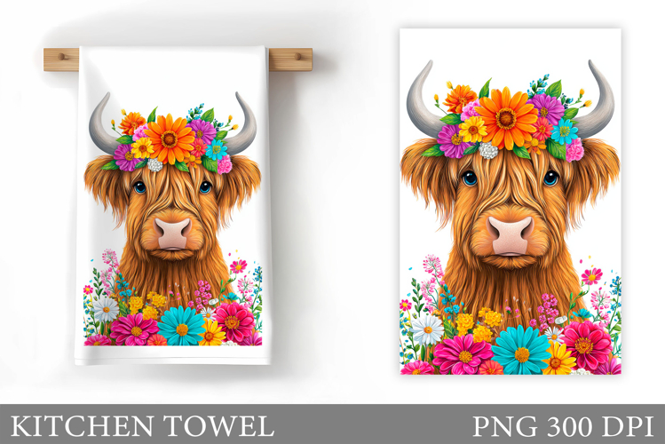 Cow Kitchen Towel Design. Cow Flowers Kitchen Towel