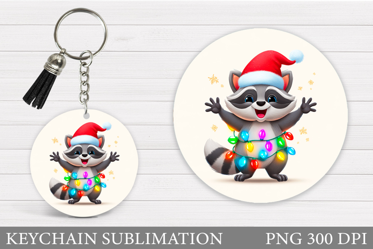 Christmas Raccoon Keychain. Christmas Keychain Sublimation