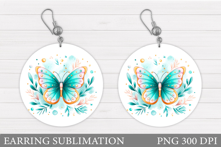 Butterfly Earring Sublimation. Round Earring Butterfly