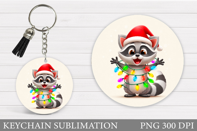 Christmas Raccoon Keychain. Christmas Keychain Sublimation
