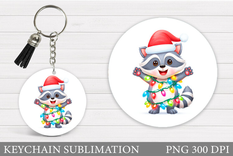 Christmas Raccoon Keychain. Christmas Keychain Sublimation example image 1